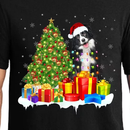 Santa Border Collie Dog Christmas Tree Light Funny Xmas Dog Pajama Set