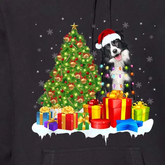 Santa Border Collie Dog Christmas Tree Light Funny Xmas Dog Premium Hoodie