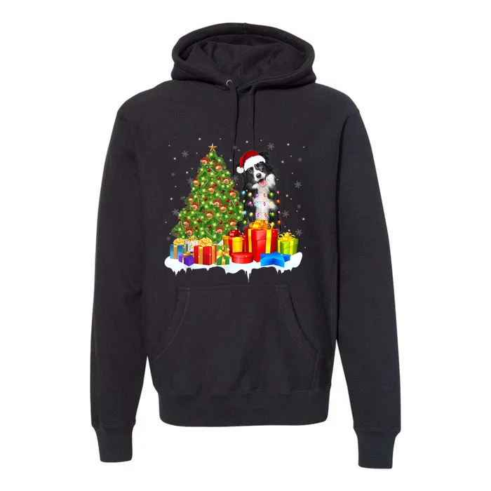 Santa Border Collie Dog Christmas Tree Light Funny Xmas Dog Premium Hoodie