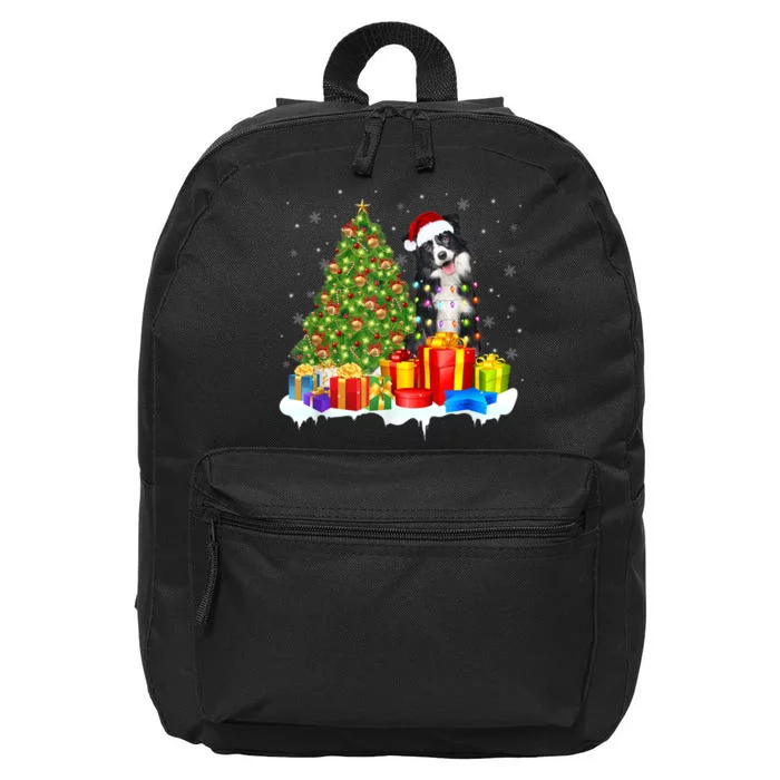 Santa Border Collie Dog Christmas Tree Light Funny Xmas Dog 16 in Basic Backpack