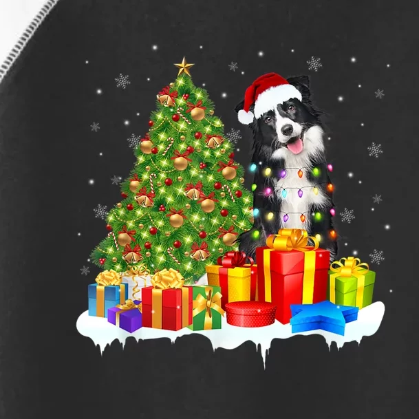 Santa Border Collie Dog Christmas Tree Light Funny Xmas Dog Toddler Fine Jersey T-Shirt