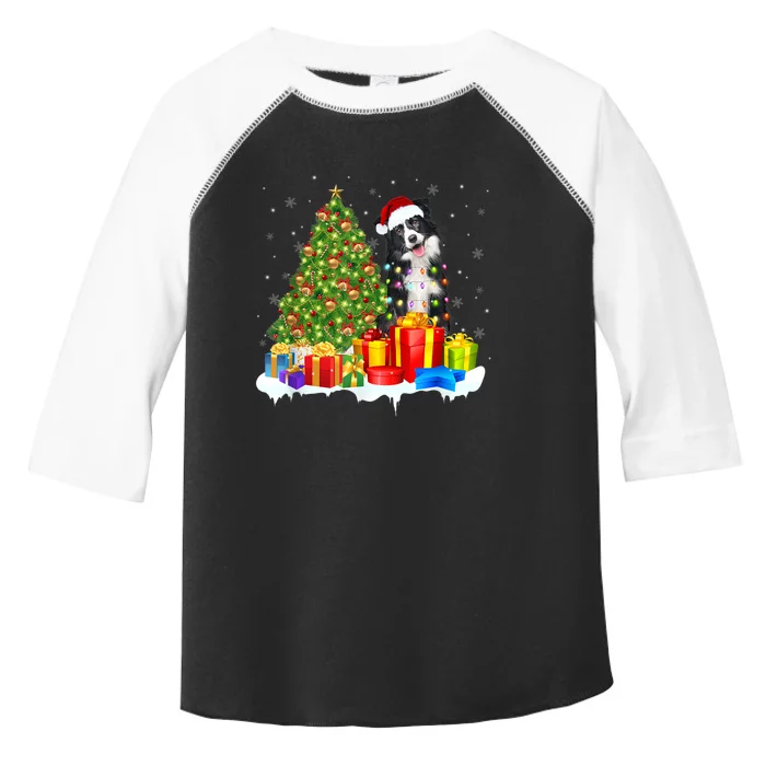 Santa Border Collie Dog Christmas Tree Light Funny Xmas Dog Toddler Fine Jersey T-Shirt