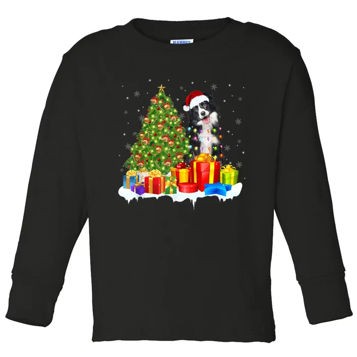 Santa Border Collie Dog Christmas Tree Light Funny Xmas Dog Toddler Long Sleeve Shirt