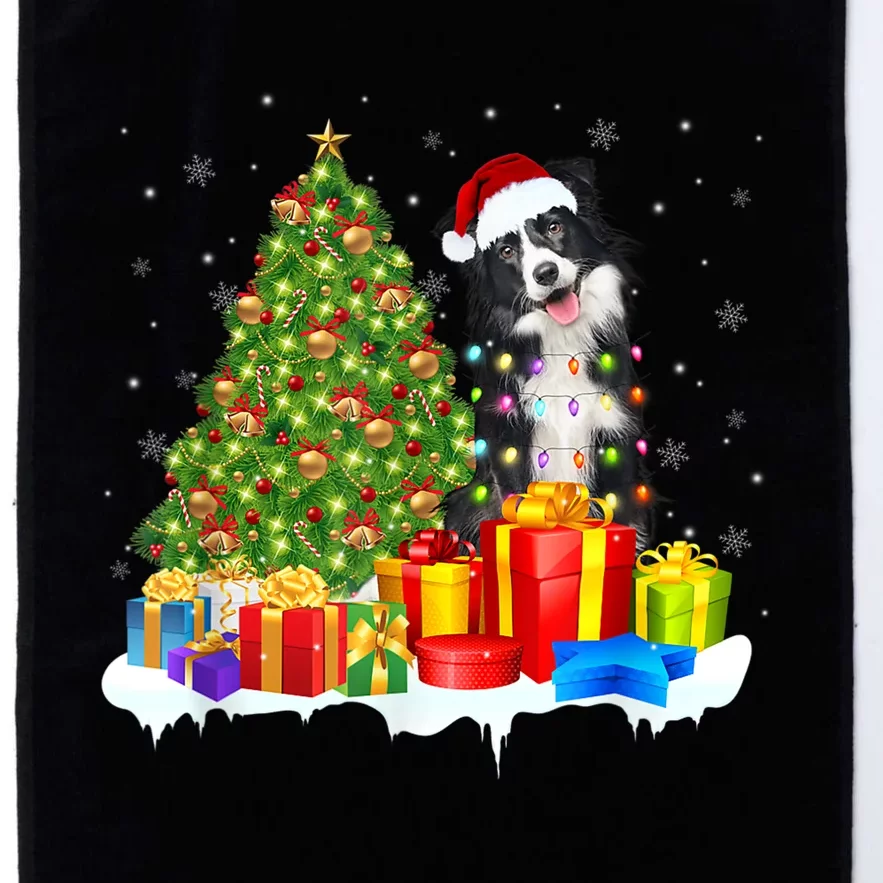 Santa Border Collie Dog Christmas Tree Light Funny Xmas Dog Platinum Collection Golf Towel