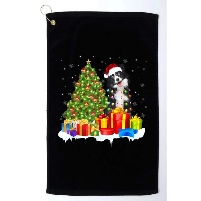 Santa Border Collie Dog Christmas Tree Light Funny Xmas Dog Platinum Collection Golf Towel