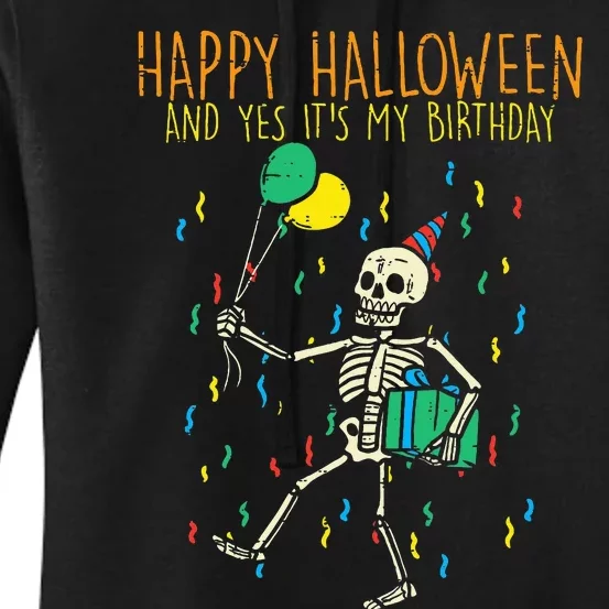 Spooky Birthday Celebration with Skeleton Design Women's Pullover Hoodie