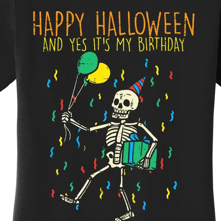 Spooky Birthday Celebration with Skeleton Design Women's T-Shirt