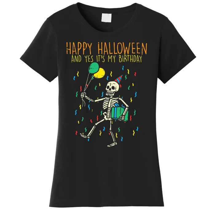 Spooky Birthday Celebration with Skeleton Design Women's T-Shirt