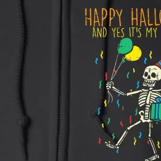 Spooky Birthday Celebration with Skeleton Design Full Zip Hoodie