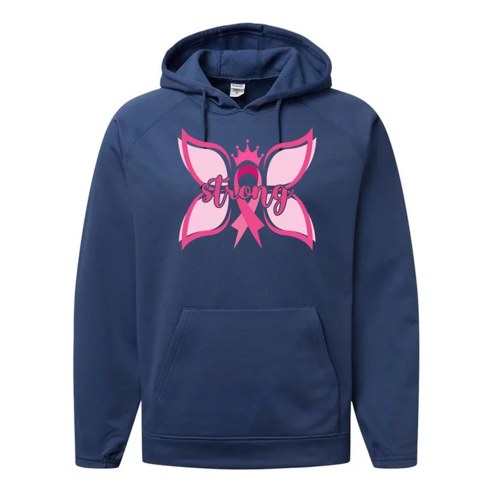 Strong Breast Cancer Awareness Butterfly Performance Fleece Hoodie