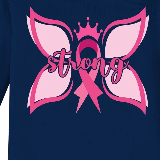 Strong Breast Cancer Awareness Butterfly Baby Long Sleeve Bodysuit