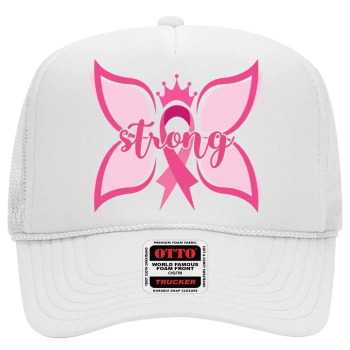 Strong Breast Cancer Awareness Butterfly High Crown Mesh Trucker Hat