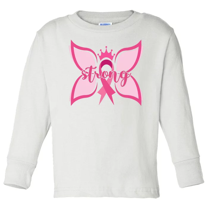 Strong Breast Cancer Awareness Butterfly Toddler Long Sleeve Shirt