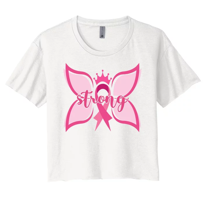 Strong Breast Cancer Awareness Butterfly Women's Crop Top Tee