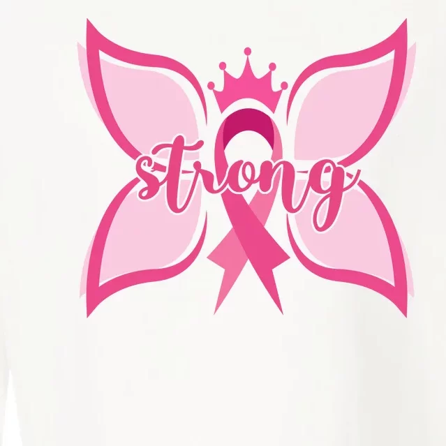 Strong Breast Cancer Awareness Butterfly Cropped Pullover Crew