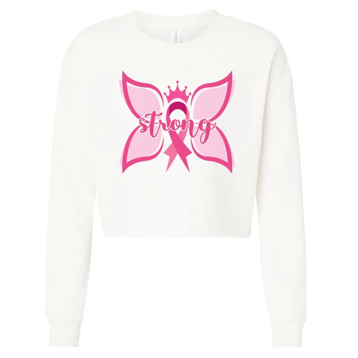 Strong Breast Cancer Awareness Butterfly Cropped Pullover Crew