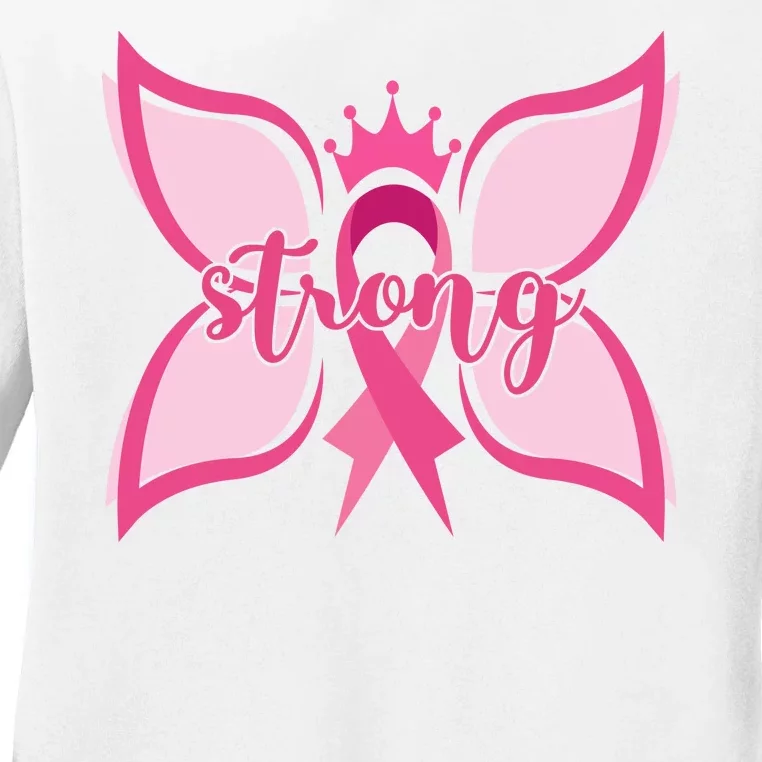 Strong Breast Cancer Awareness Butterfly Ladies Long Sleeve Shirt