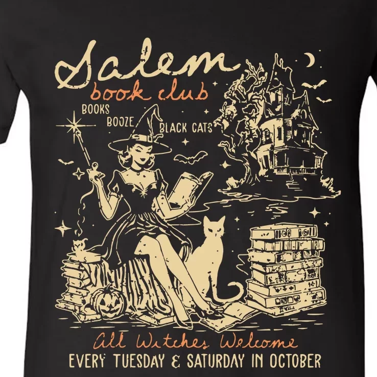 Salem Book Club Funny Bookish Halloween Spooky Reading Book V-Neck T-Shirt