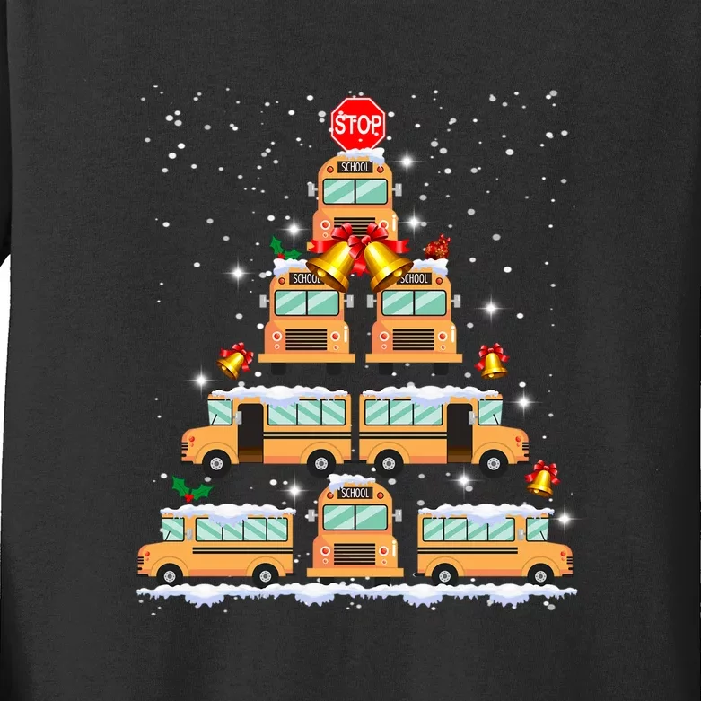 School Bus Christmas Tree Light For School Bus Driver Kids Long Sleeve Shirt