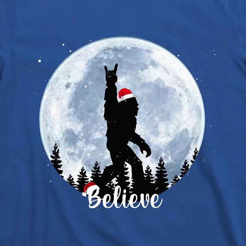 Santa Bigfoot Christmas Rock Roll Sasquatch Believe Xmas T-Shirt