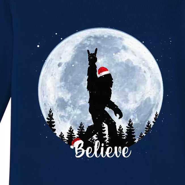 Santa Bigfoot Christmas Rock Roll Sasquatch Believe Xmas Baby Long Sleeve Bodysuit