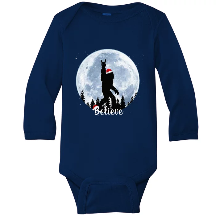 Santa Bigfoot Christmas Rock Roll Sasquatch Believe Xmas Baby Long Sleeve Bodysuit