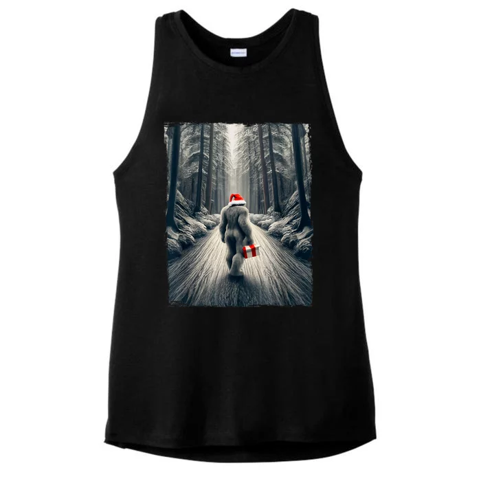 Santa Bigfoot Christmas Sasquatch Believe Ladies Tri-Blend Wicking Tank