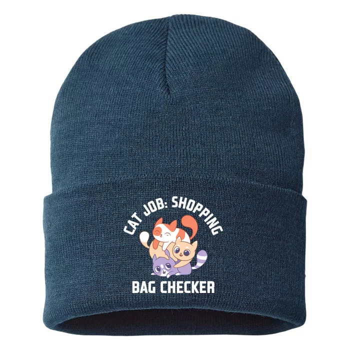 Shopping Bag Checker Cat Mom Funny Cat Dad Humor Cat Lover Premium Sustainable Knit Beanie