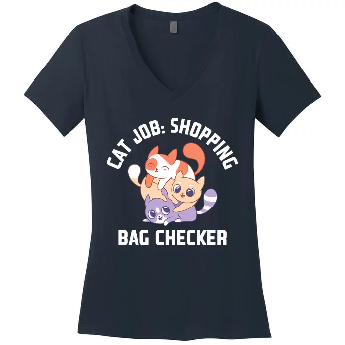 Shopping Bag Checker Cat Mom Funny Cat Dad Humor Cat Lover Premium Women's V-Neck T-Shirt