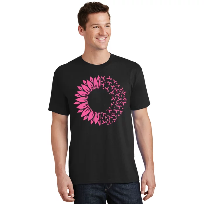 Sunflower Breast Cancer Awareness Month Ribbon T-Shirt