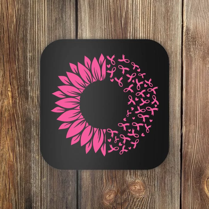 Sunflower Breast Cancer Awareness Month Ribbon Coaster