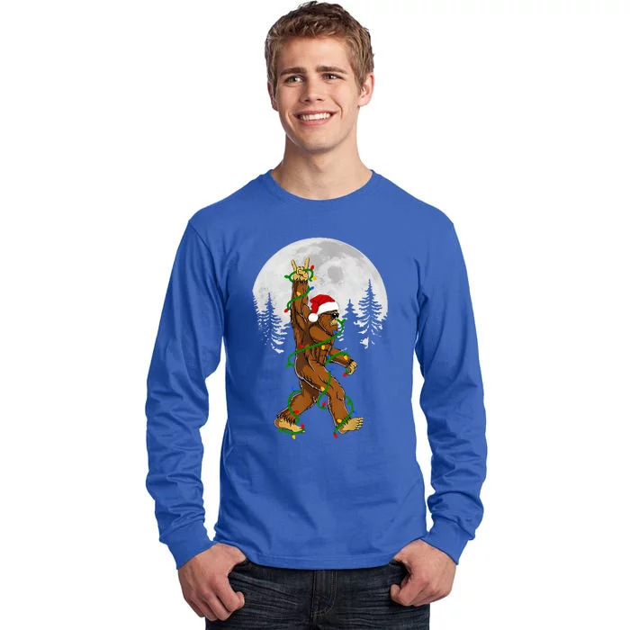 Santa Bigfoot Christmas Sasquatch Rock Roll Believe Pajamas Tall Long Sleeve T-Shirt