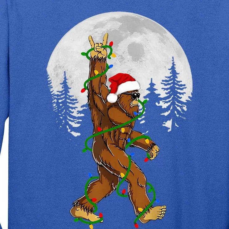 Santa Bigfoot Christmas Sasquatch Rock Roll Believe Pajamas Tall Long Sleeve T-Shirt