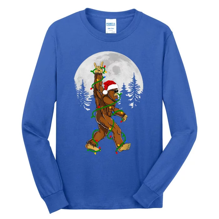 Santa Bigfoot Christmas Sasquatch Rock Roll Believe Pajamas Tall Long Sleeve T-Shirt