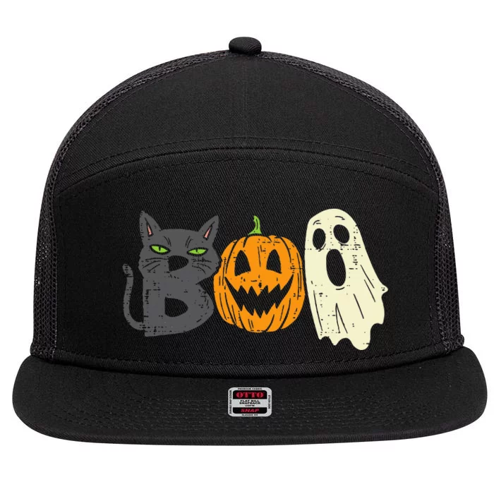 Spooky Black Cat Pumpkin Funny Halloween Decor 7 Panel Mesh Trucker Snapback Hat