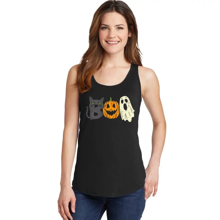 Spooky Black Cat Pumpkin Funny Halloween Decor Ladies Essential Tank