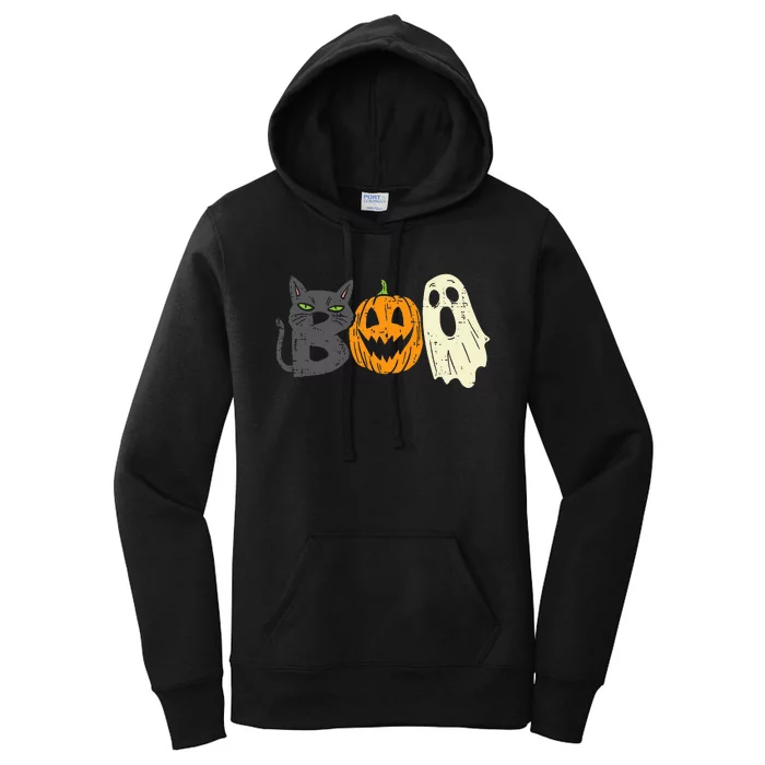 Spooky Black Cat Pumpkin Funny Halloween Decor Women's Pullover Hoodie