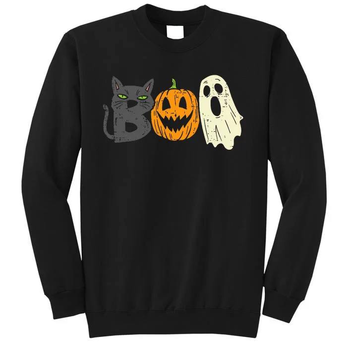 Spooky Black Cat Pumpkin Funny Halloween Decor Tall Sweatshirt