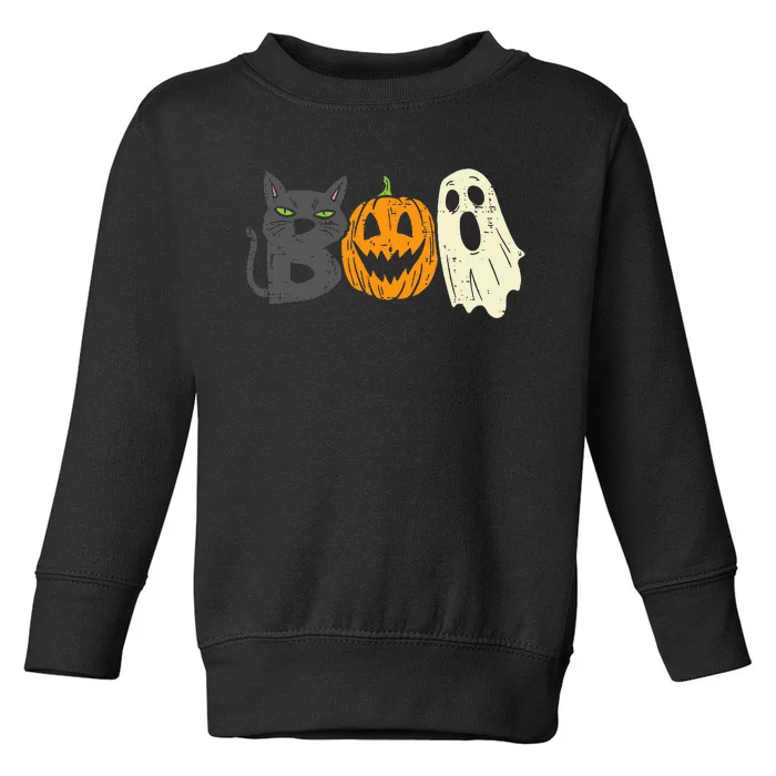 Spooky Black Cat Pumpkin Funny Halloween Decor Toddler Sweatshirt