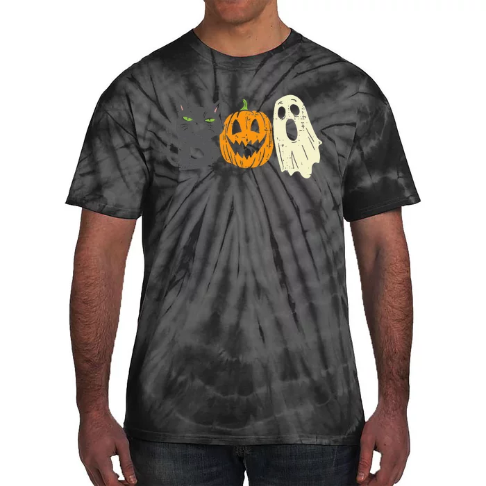 Spooky Black Cat Pumpkin Funny Halloween Decor Tie-Dye T-Shirt