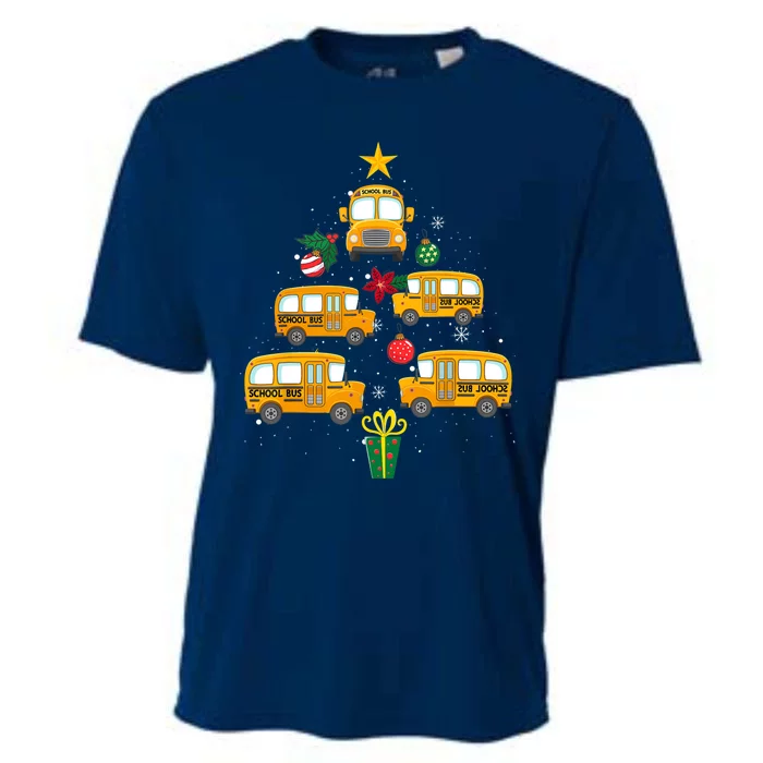 School Bus Christmas Tree Funny Boys Girls Xmas Pajama Cooling Performance Crew T-Shirt