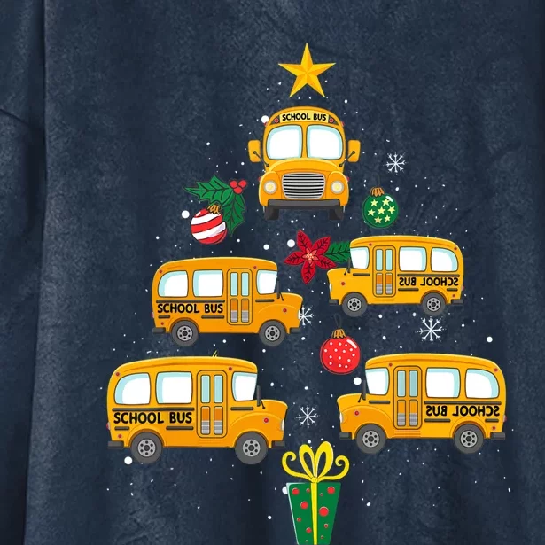 School Bus Christmas Tree Funny Boys Girls Xmas Pajama Hooded Wearable Blanket