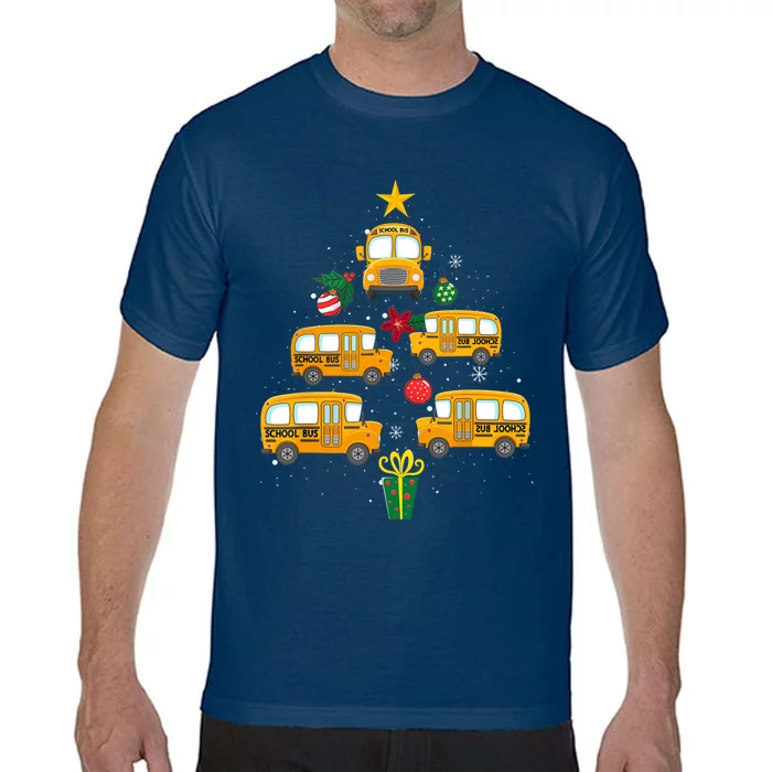 School Bus Christmas Tree Funny Boys Girls Xmas Pajama Comfort Colors T-Shirt