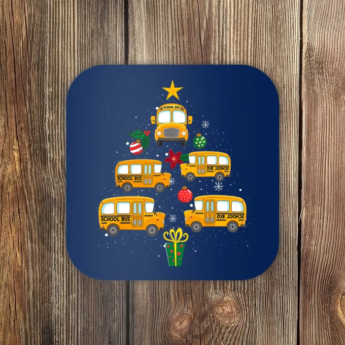 School Bus Christmas Tree Funny Boys Girls Xmas Pajama Coaster