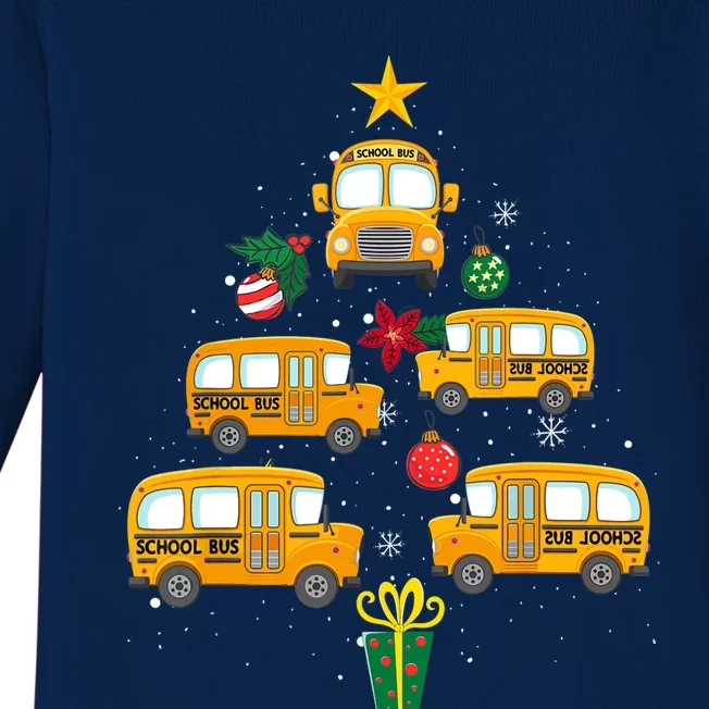 School Bus Christmas Tree Funny Boys Girls Xmas Pajama Baby Long Sleeve Bodysuit