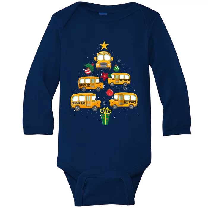 School Bus Christmas Tree Funny Boys Girls Xmas Pajama Baby Long Sleeve Bodysuit