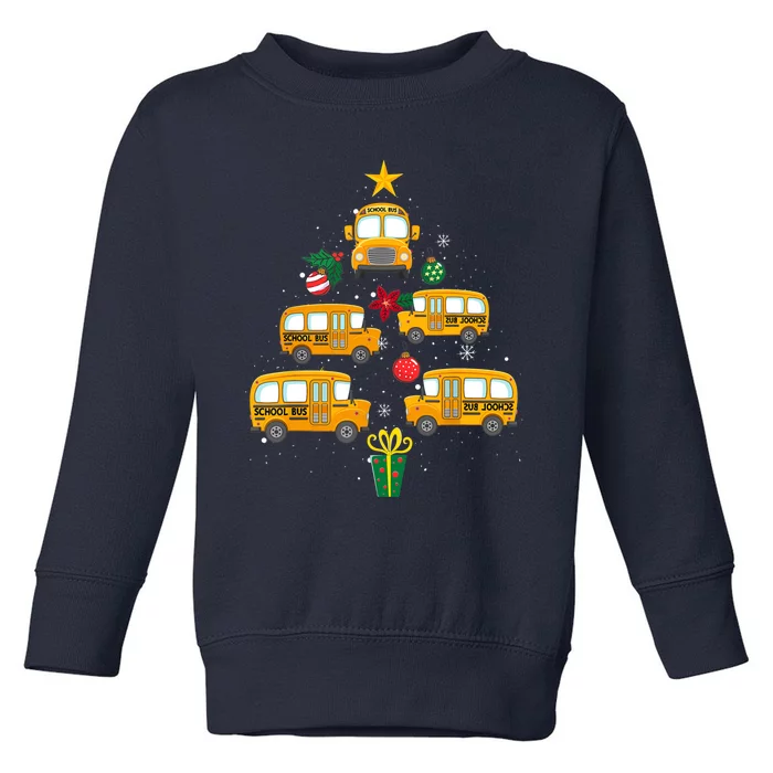 School Bus Christmas Tree Funny Boys Girls Xmas Pajama Toddler Sweatshirt