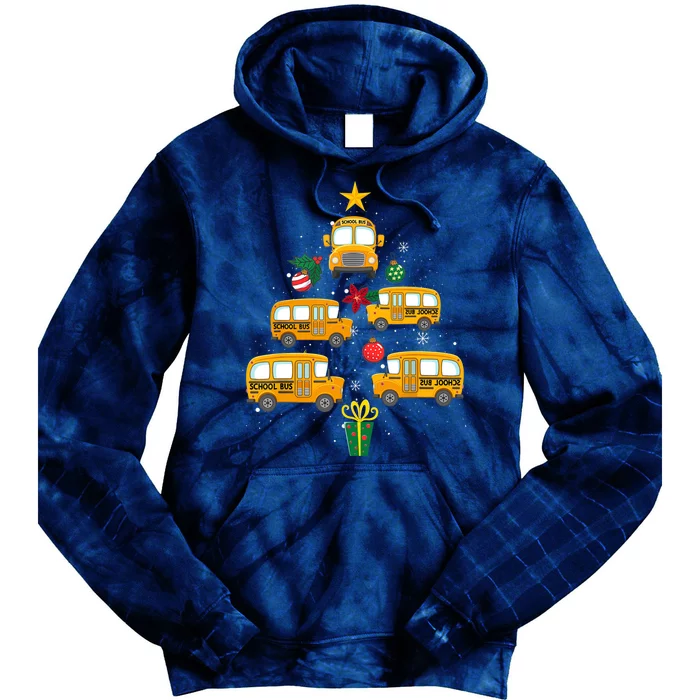 School Bus Christmas Tree Funny Boys Girls Xmas Pajama Tie Dye Hoodie