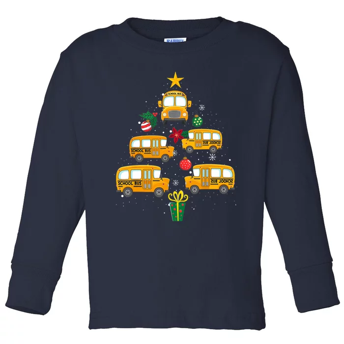 School Bus Christmas Tree Funny Boys Girls Xmas Pajama Toddler Long Sleeve Shirt