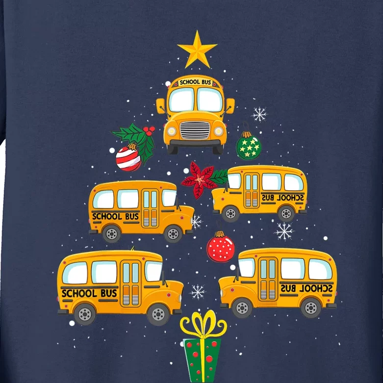 School Bus Christmas Tree Funny Boys Girls Xmas Pajama Kids Long Sleeve Shirt